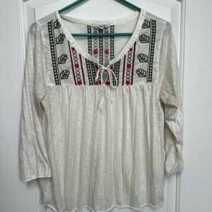 American Eagle Outfitters Cream Embroidered Blouse